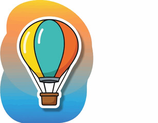 Obraz premium A colorful hot air balloon with yellow, teal, and orange panels floats against a gradient sky backdrop