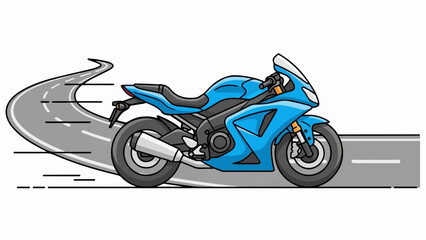 Obraz premium A fast blue sport motorcycle speeds down a winding highway