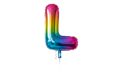 Rainbow colored number one foil balloon isolated on white background for party decoration