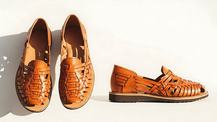 Handwoven Huarache Sandals Mockup Mexican Artisan Leather Floating
