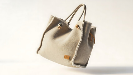 Soft Felt Wool Tote Bag Mockup Cozy Textured Fabric Floating Isolated