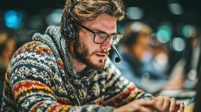 An animated video depicts a helpful technical support representative using a headset while typing on a computer in a contemporary office setting