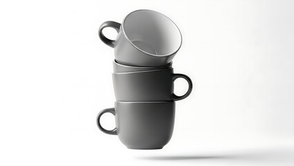 Stackable Porcelain Mug Set Mockup Modern Monochrome