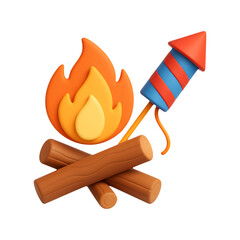 A vibrant illustration of a bonfire with a firework perfect for celebrations on transparent background