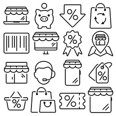 Shopping and E-commerce Essentials Icon Set Outline Style (Part 7)