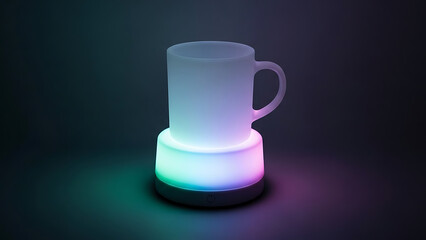A single isolated glass of water and an empty ceramic coffee mug stand as blank objects on a black background, perfect for a cafe beverage or breakfast tea display