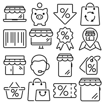 Shopping and E-commerce Essentials Icon Set Outline Style (Part 7)
