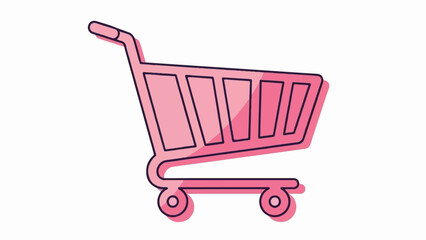 A simplified pink shopping cart icon with a dark outline and a soft shadow