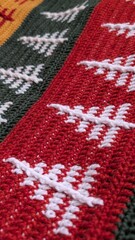 Fototapeta premium Close up of red, white and green crochet pattern