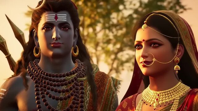 Hindu Gods with Goddess, Digital Art, and Portrait.