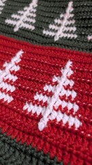 Close up of a crochet pattern with a red and white design.