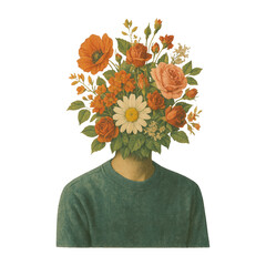Fototapeta premium PNG Surreal floral head portrait art.