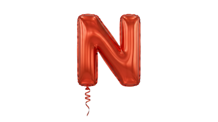Red metallic n shaped balloon with ribbon isolated on white background for party decoration