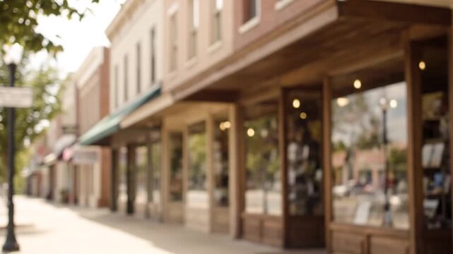 Out of Focus Background Plate of City Street Shops with Copy Space
