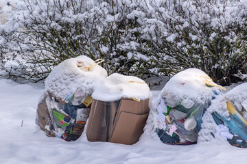 Snow in the garden and outside