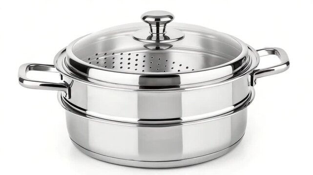 stainless steel steamer isolated on white background kitchenware video