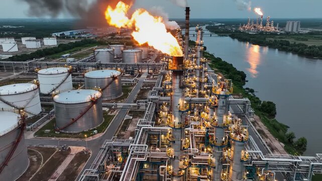 Aerial view of an industrial oil refinery