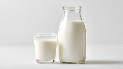 glass of milk and bottle