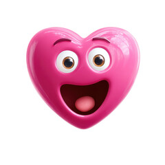 Fototapeta premium Pink heart emoji face with a glossy finish, cute loving expression, and smooth rounded 3D features isolated on transparent background. 
