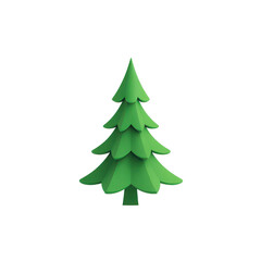 Fototapeta premium Simple green Christmas tree icon with clean 3D styling, smooth layered branches, and a minimal festive silhouette isolated on transparent background. 
