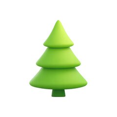 Fototapeta premium Simple green Christmas tree icon with clean 3D styling, smooth layered branches, and a minimal festive silhouette isolated on transparent background. 