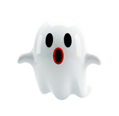 Cute cartoon ghost with wide eyes and open mouth, isolated on a black background, for Halloween or spooky themes