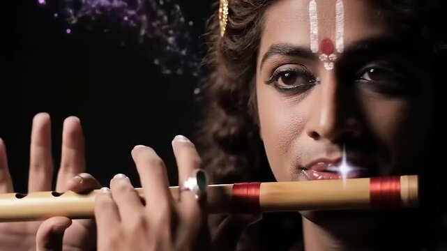 Hindu Krishna playing flute with effects.