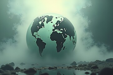 Obraz premium Earth Globe Floating Above Water Landscape