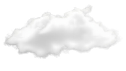 Obraz premium Realistic fluffy white cloud isolated on transparent background, ideal for weather, sky, and nature designs