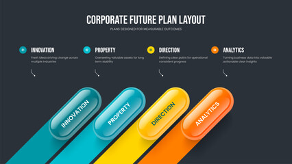 Professional Plan Frame Design Vector Illustration. Enterprise Report 4 Element Infographic Presentation Layout. Service Introduction Four Option Diagram Slideshow Template.