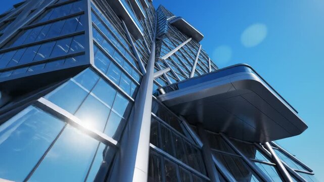 Futuristic glass building with unique design