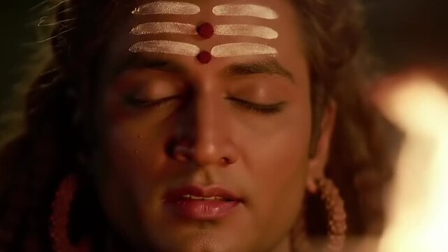Hindu Priest in Meditation with Fire.