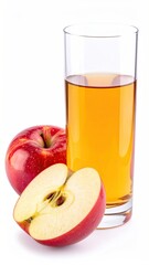 Fototapeta premium Red apples & glass of golden juice on white background
