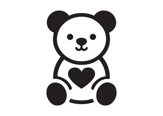 Obraz premium valentine teddy day logo silhouette vector, teddy bear with heart silhouette vector illustration design, cute black silhouette teddy bear holding heart logo vector silhouette on white background