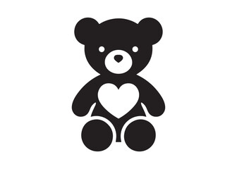 Obraz premium valentine teddy day logo silhouette vector, teddy bear with heart silhouette vector illustration design, cute black silhouette teddy bear holding heart logo vector silhouette on white background