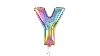 Beautiful rainbow colored letter y foil balloon isolated on white background for party decoration