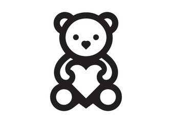 Obraz premium valentine teddy day logo silhouette vector, teddy bear with heart silhouette vector illustration design, cute black silhouette teddy bear holding heart logo vector silhouette on white background