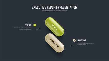 Marketing Report 2 Step Infographic Presentation Design. Company Portfolio Two Element Diagram Slide Template. Professional Proposal Frame Layout Vector Illustration.