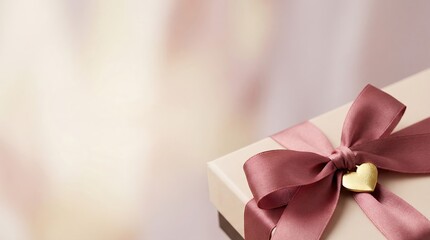 Valentine minimal premium background with copy space Elegant Gift Box with Pink Ribbon and Heart-Shaped Tag Valentine elegant commercial design for branding