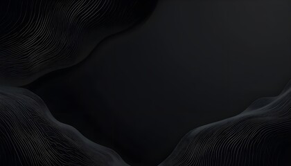 Black Abstract Background with Modern Wavy Guilloche Curves, Monochrome Premium Stripes, Dark Horizontal Vector Design