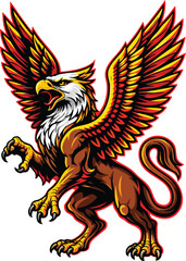 Obraz premium Fierce Griffin with Eagle Wings Mythical Creature Vector Illustration Isolated on White Background