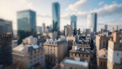 Abstract Blurred Cityscape Background Featuring Urban Buildings, Soft Focus, Modern Banner Design, and Dynamic Atmosphere