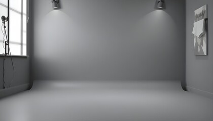 Gray Studio Background Featuring 3D Room Lightbox, Soft Lighting, Minimalist Design, and Modern Professional Atmosphere
