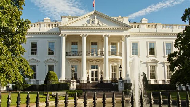 White House with fountain and greenery