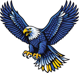 Obraz premium Blue Eagle Flying with Spread Wings Bold Vector Illustration