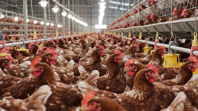 Chickens in a large indoor farm