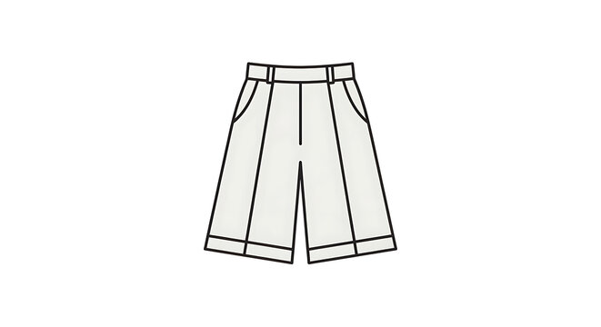Fashion illustration of white culottes with clean lines and pockets on a white background