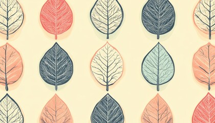 Elegant Leaf Pattern with Delicate Veins on Soft Pastel Background, Ideal for Nature-Inspired Art