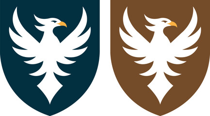 Obraz premium Heraldic eagle or phoenix silhouette on shield for security and premium branding