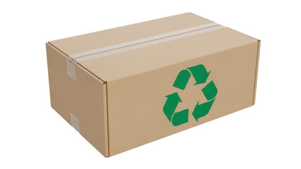 Cardboard box with recycle symbol isolated PNG, eco-friendly packaging for shipping and delivery on transparent background